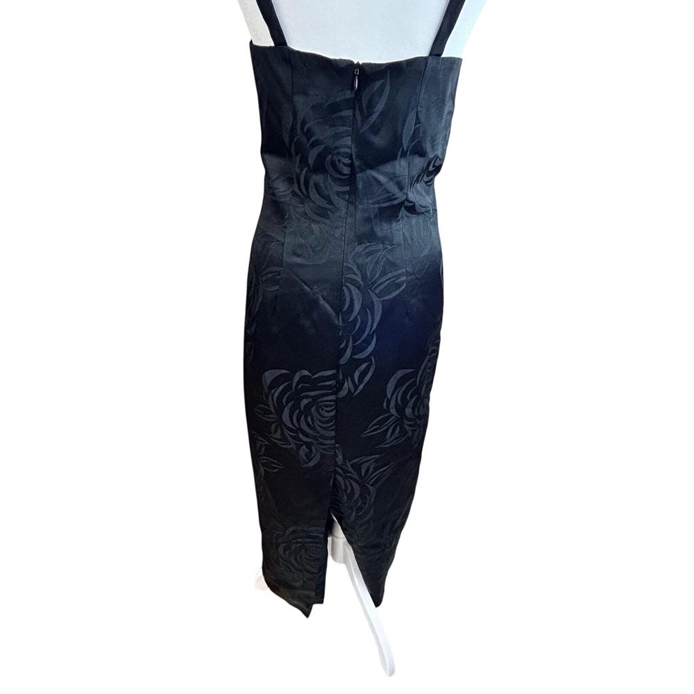 A list by Wrapper‎ 7 Black Rose Jacquard Sheath Maxi Dress Formal Evening Y2K - Picture 3 of 8